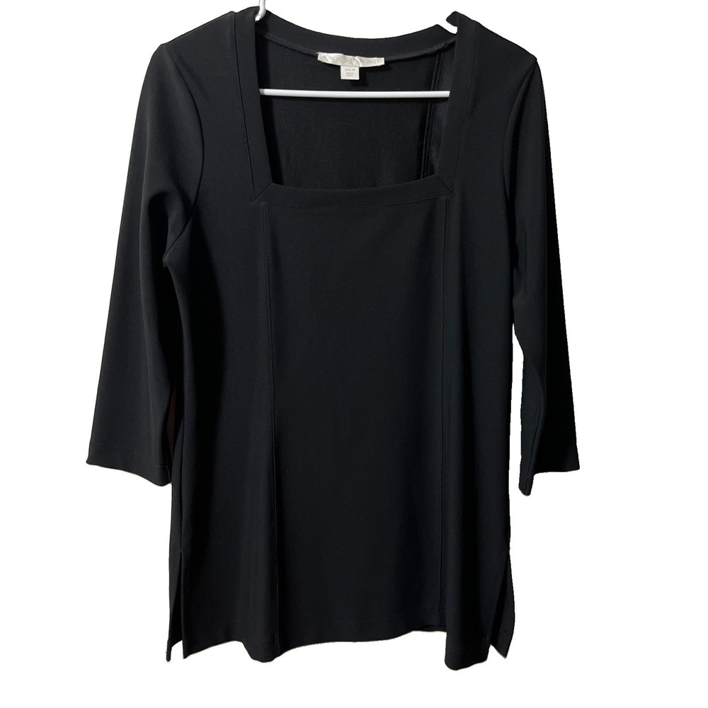 Boston Proper Tunic Top Womens M Black Square Neck Minimalist Capsule Classic